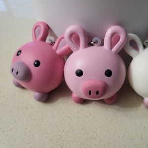 Kawaii Rabbit Piggy, Pig, Piglet pink and white squishy toy cell phone strap